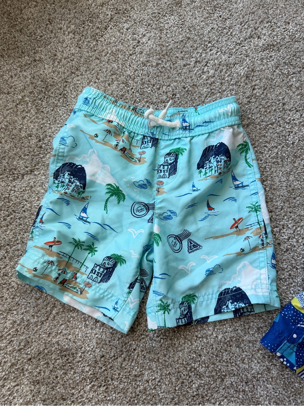 2/$10 Kids Aqua Tropical Print Swim Shorts Toddler boy size 3T lands end blue